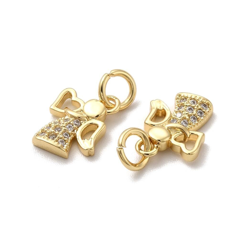4519 5Pcs Brass Cubic Zirconia Angel Pendants Golden Angel Cute Wing Charms